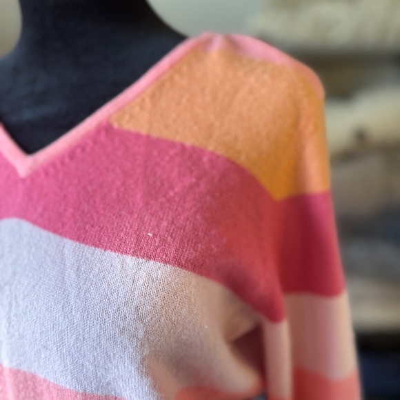 Charter Club Cute Cashmere Crewneck Striped Orange, Pink, Cream. S - Picture 7 of 10